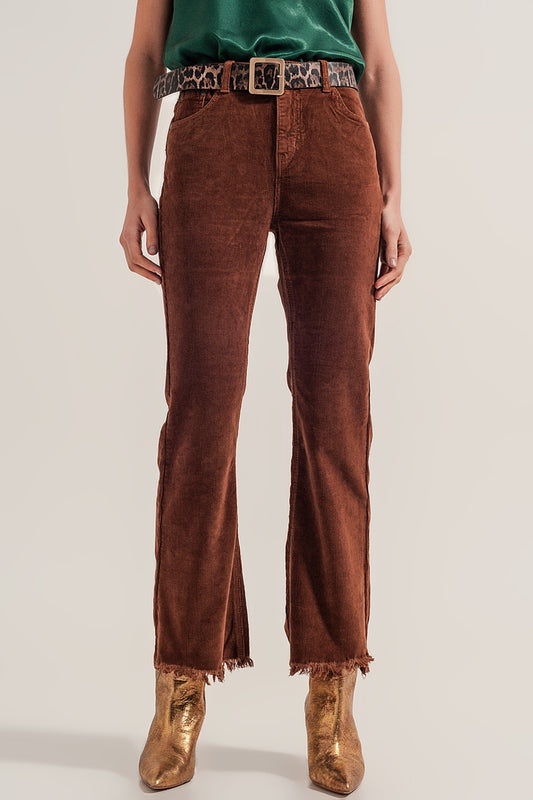 Q2 Pantalon évasé en velours côtelé marron