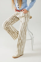 Q2 Pantalon large beige à rayures élastiques