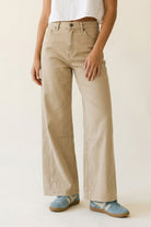 Q2 Pantalon large décontracté beige en coton avec 5 poches