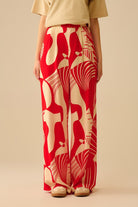 Q2 Pantalon large rouge à imprimé abstrait