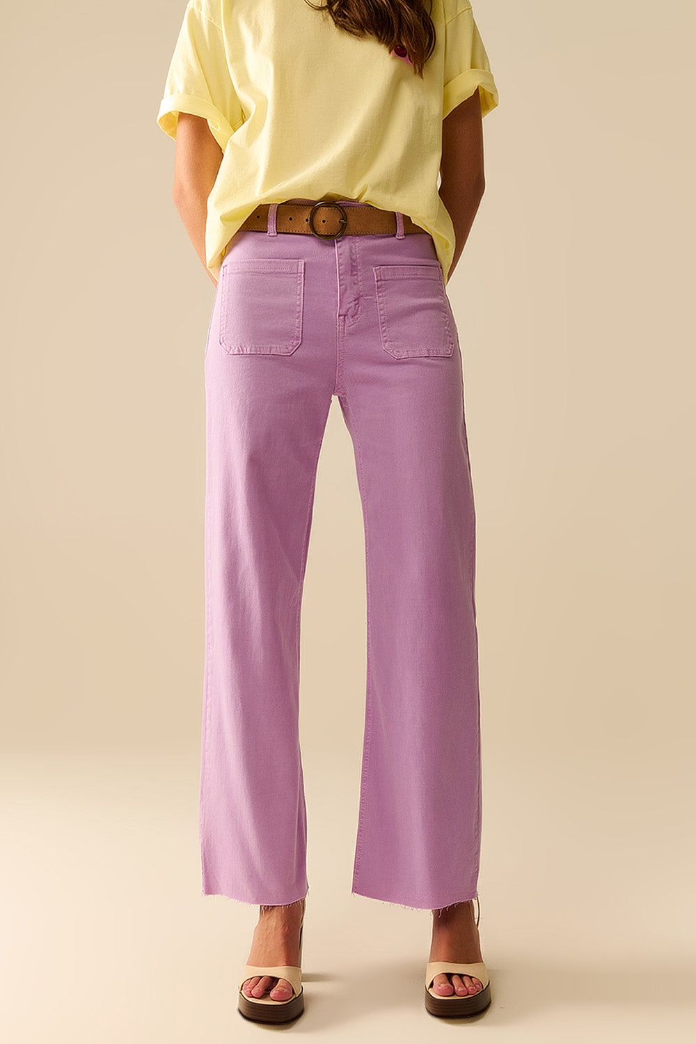 Q2 pantalon lilas à jambe droite avec poches avant