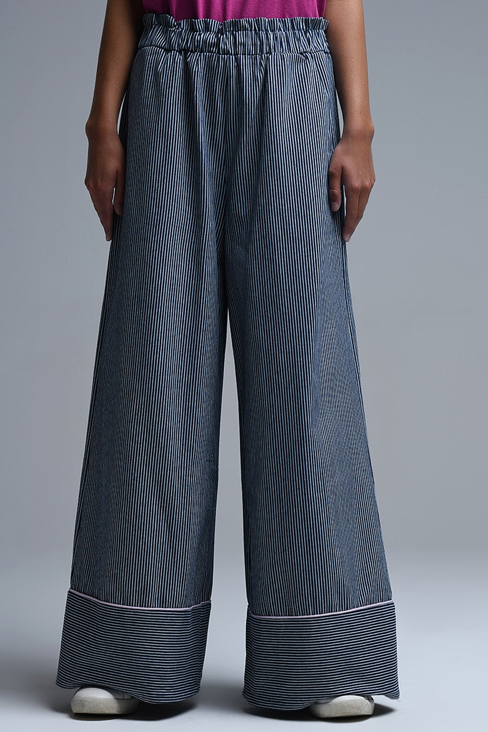 Q2 Pantalon palazzo rayé à jambe extra-large