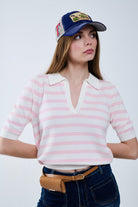 Q2 Polo blanc à rayures roses