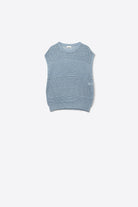 Q2 Pull bleu en maille ouverte douce et manches tombantes