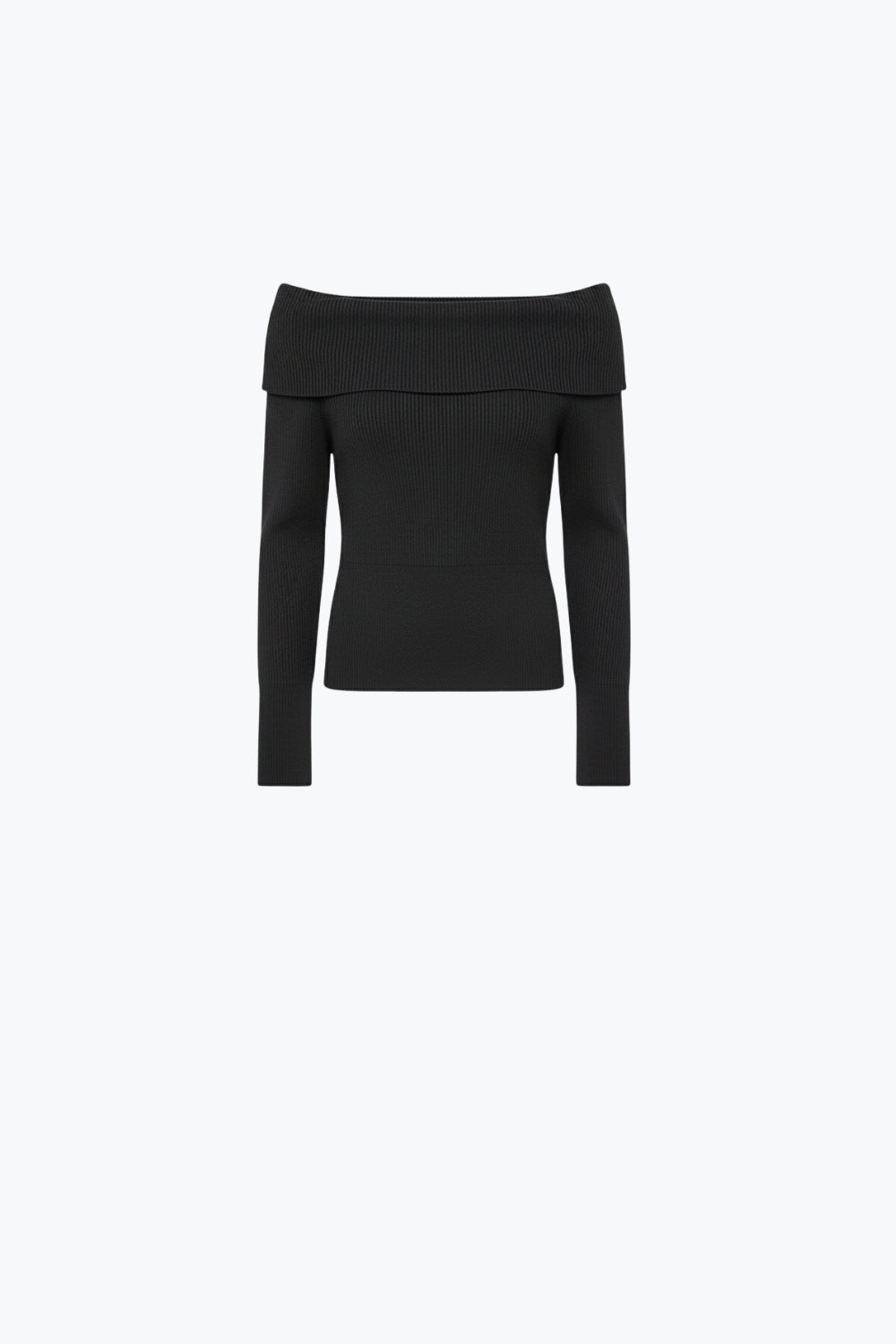 Q2 pull noir en fine maille côtelée avec large col bateau