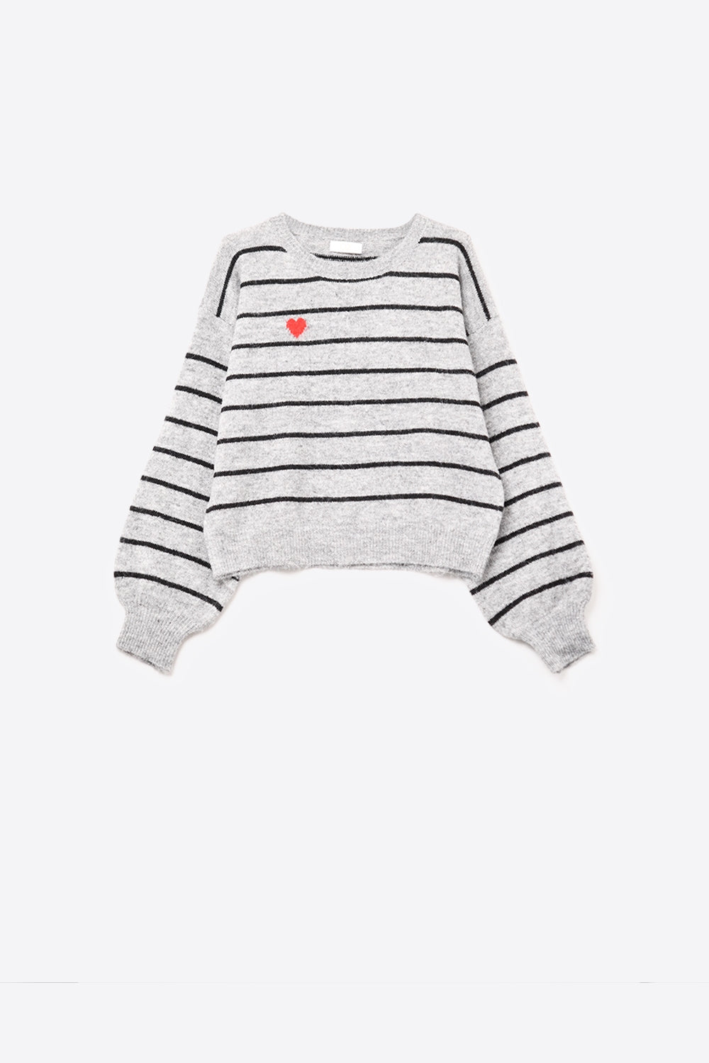 Q2 pull-over en tricot rayé gris avec détails en forme de cœur rouge