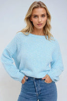 Q2 Pull rayé duveteux bleu bébé