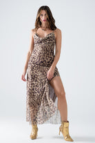 Q2 Robe à bretelles léopard en tissu mesh
