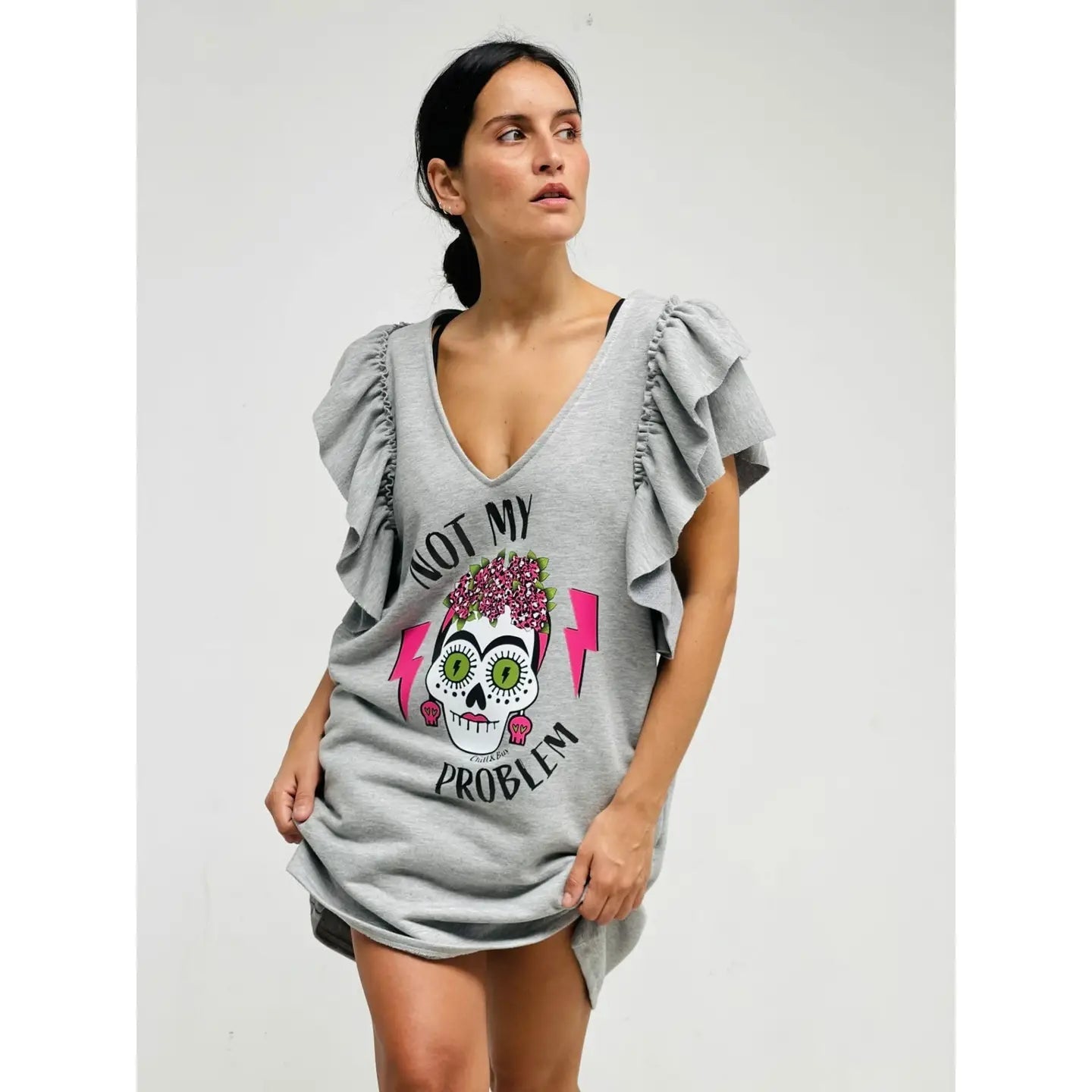 Robe à col en V à double volants Katrina Rayo - La boutique de Nannye
