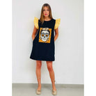 Robe à manches noires Thalia Vichy jaune - La boutique de Nannye