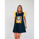 Robe à manches noires Thalia Vichy jaune - La boutique de Nannye