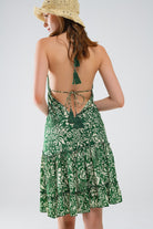 Q2 Robe courte verte à imprimé fleuri en satin de style boho