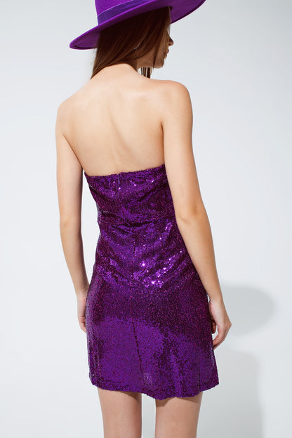 Robe Crayon Mini Bandeau à Sequins violet : Élégance Étincelante pour Vos Soirées 