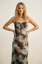 Q2 Robe Longue à Bretelles Bleu Tie-Dye avec Bretelles Réglables