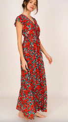 Robe Longue Rouge Fleurie Andrea - Fraîcheur et Féminité - La boutique de Nannye