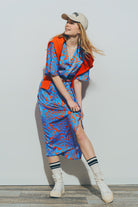 Q2 Robe Midi en Satin à Col en V bleu