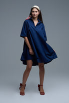 Q2 Robe oversize en popeline à manches 3/4 marine