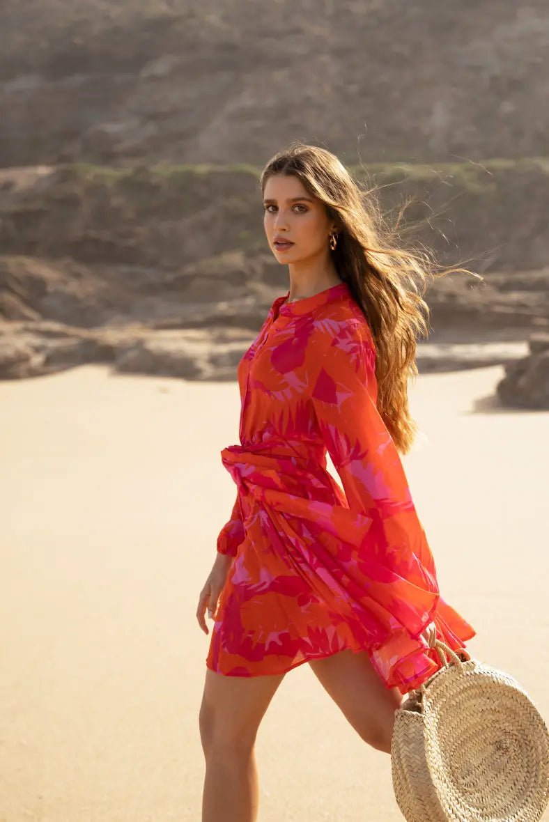 Robe patineuse en soie Sonia fuchsia - La boutique de Nannye