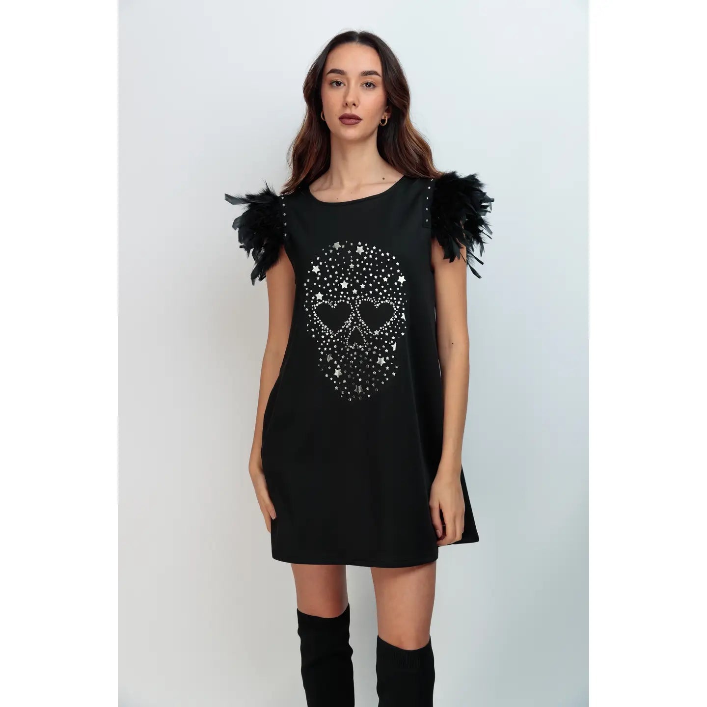 Robe Plumes Skull Brilli : Une Fusion Glamour et Rebellion - La boutique de Nannye