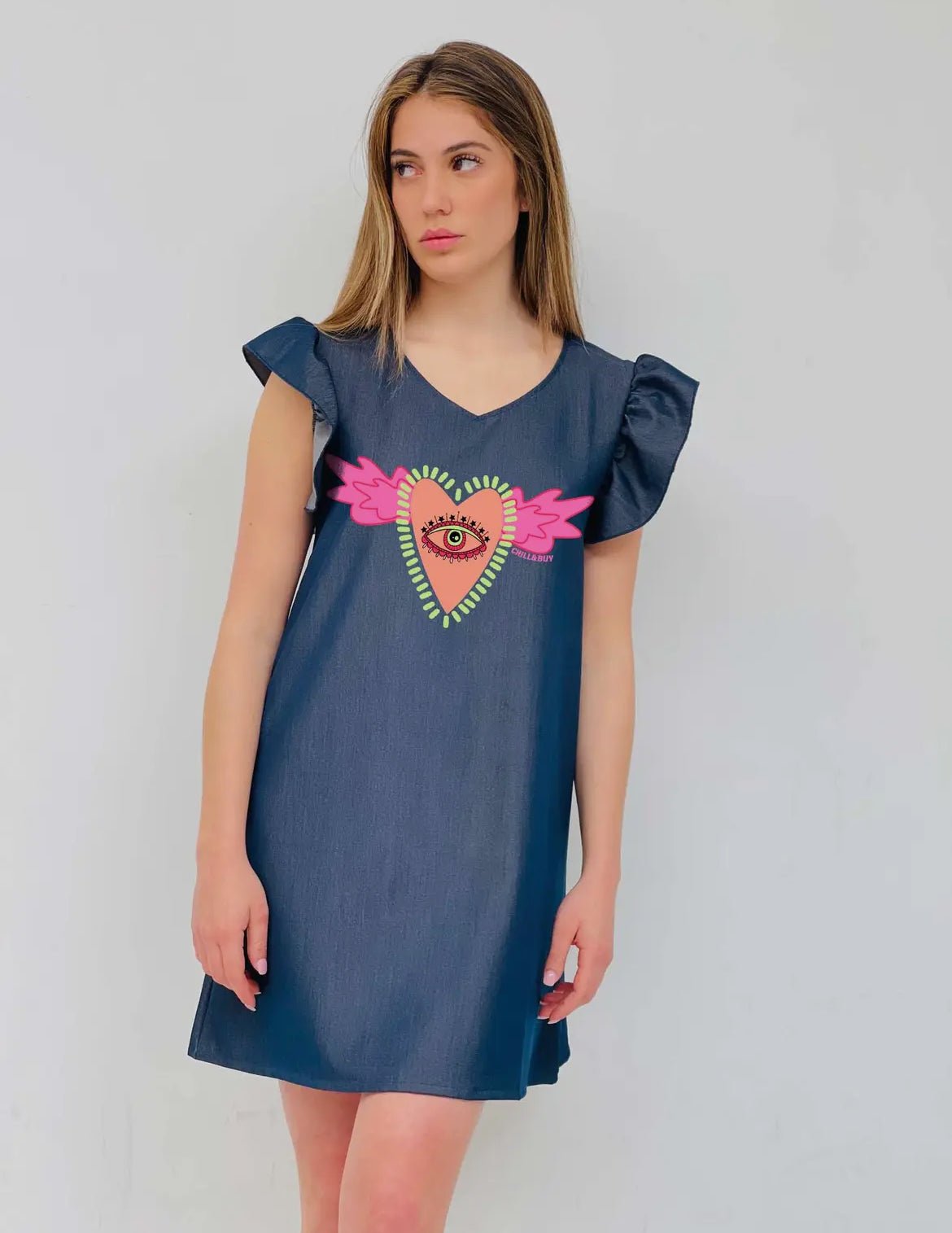 Robe sans manches fleepy cœur en jean - La boutique de Nannye