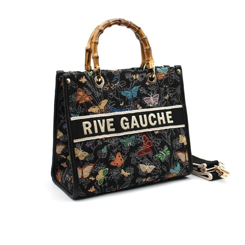 Sac cabas imprimé floral avec poignées en bambou – Élégance naturelle et polyvalence - La boutique de Nannye