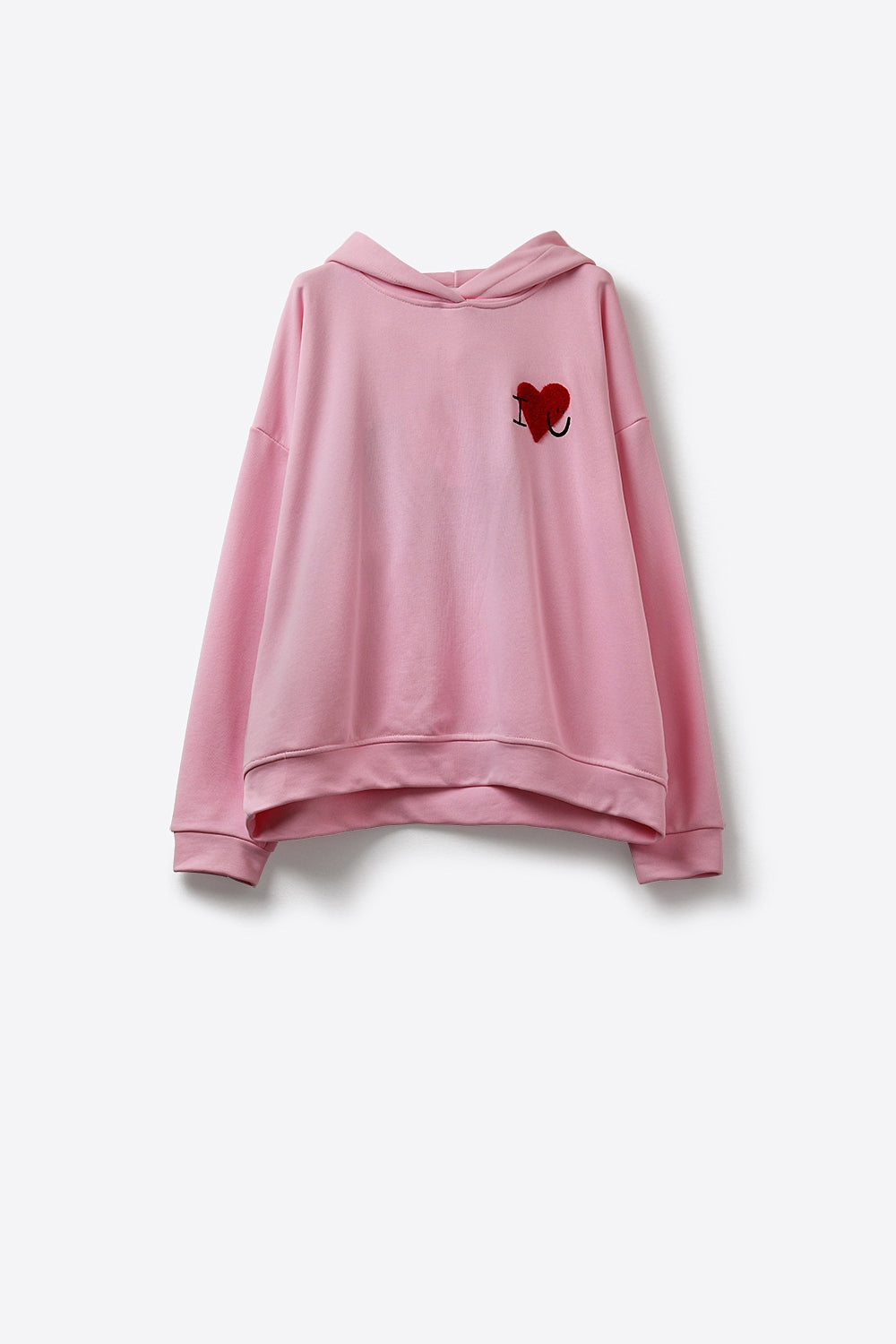 Q2 Sweat à capuche super-doux rose bébé avec motif de cœur bouclé
