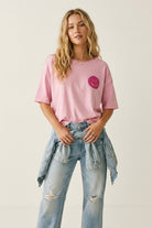 Q2 Sweat-shirt en coton rose à coupe décontractée avec détail Smiley