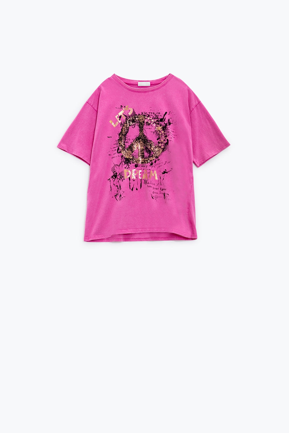 T-shirt à manches courtes avec motif graphique Peace Sign sur le devant en fuchsia 