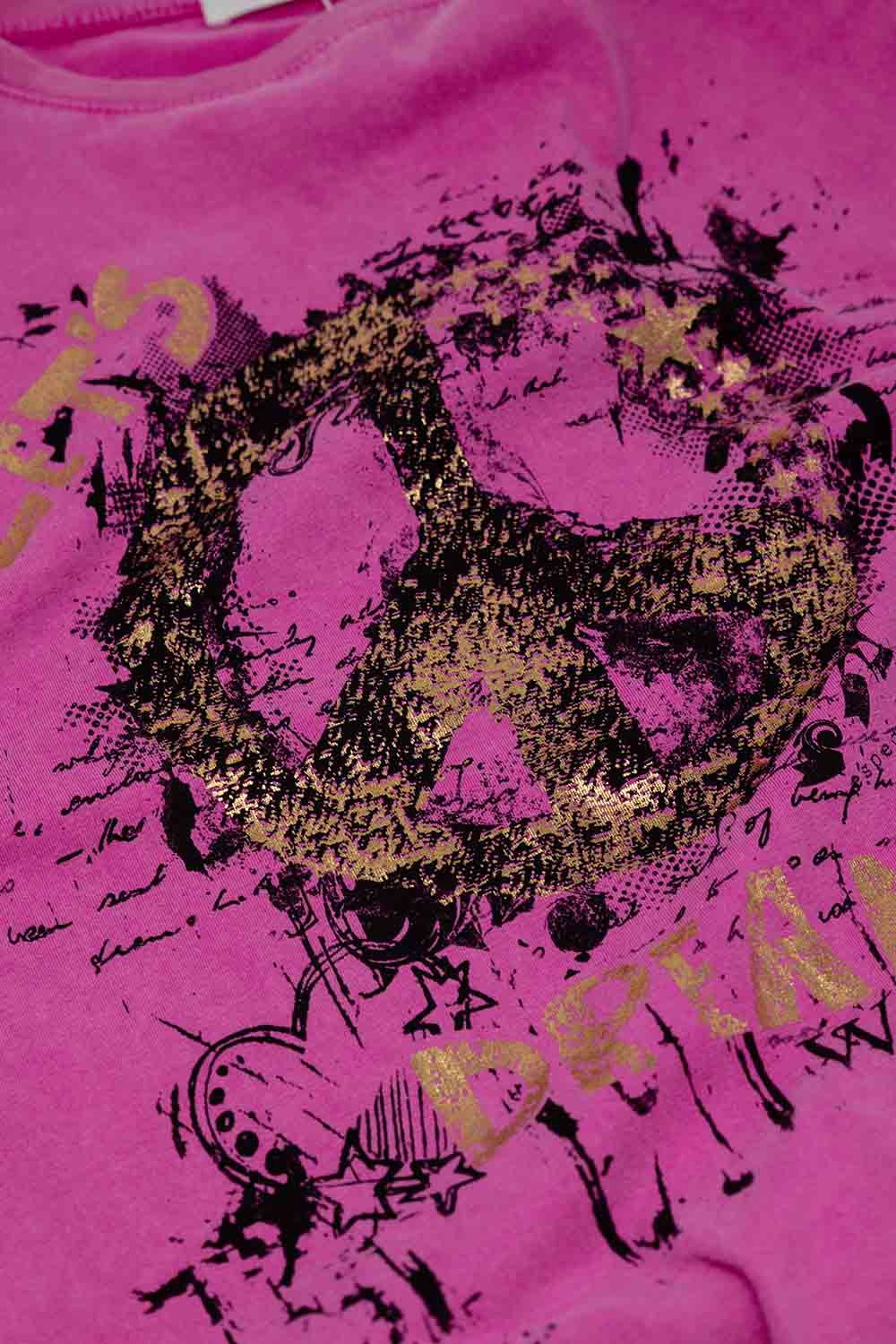 T-shirt à manches courtes avec motif graphique Peace Sign sur le devant en fuchsia 