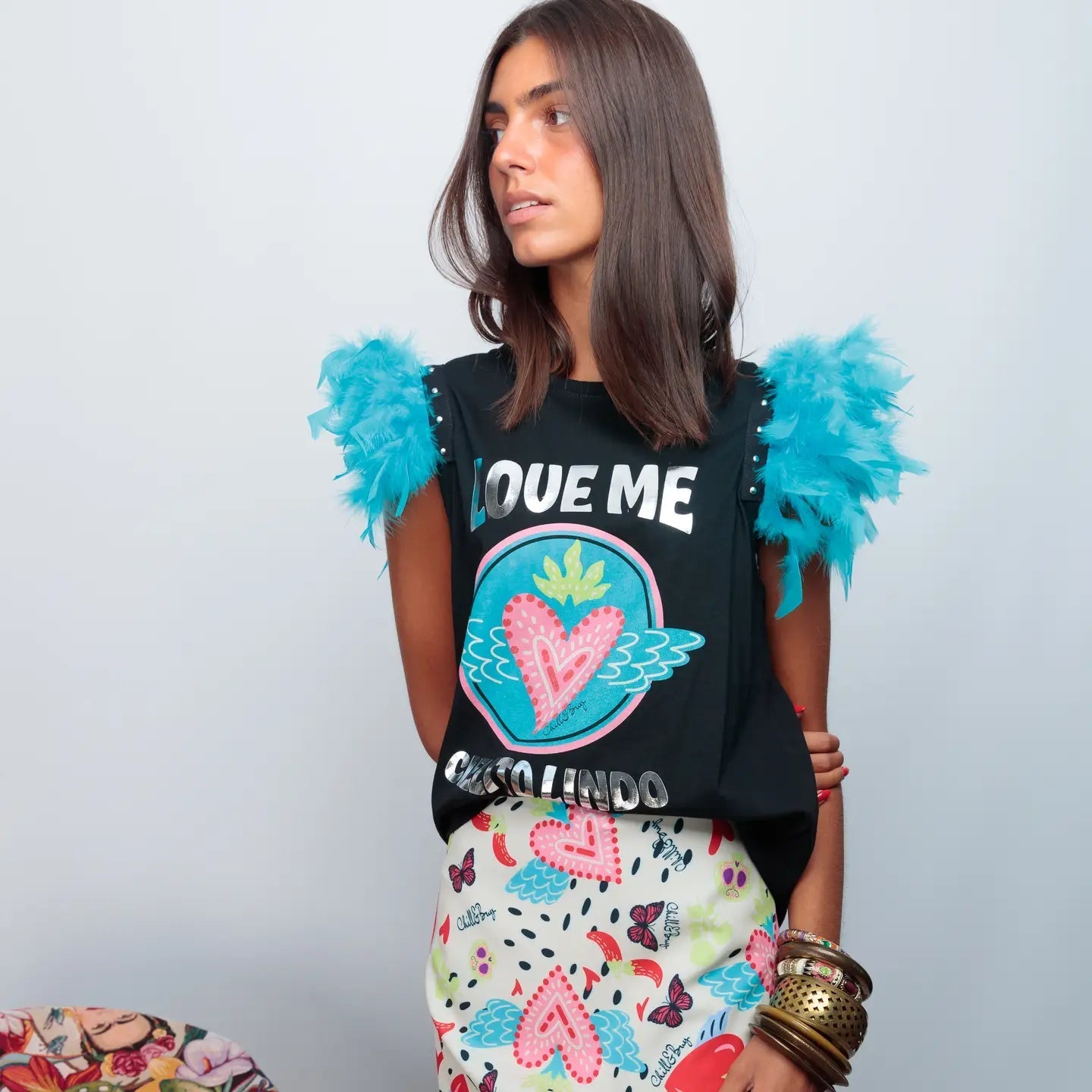 T-shirt à plumes Love Me Cielito - La boutique de Nannye