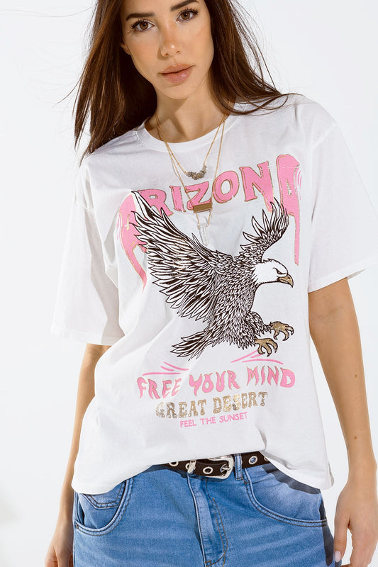 Q2 T-shirt Arizona avec impression numérique de l'aigle en blanc