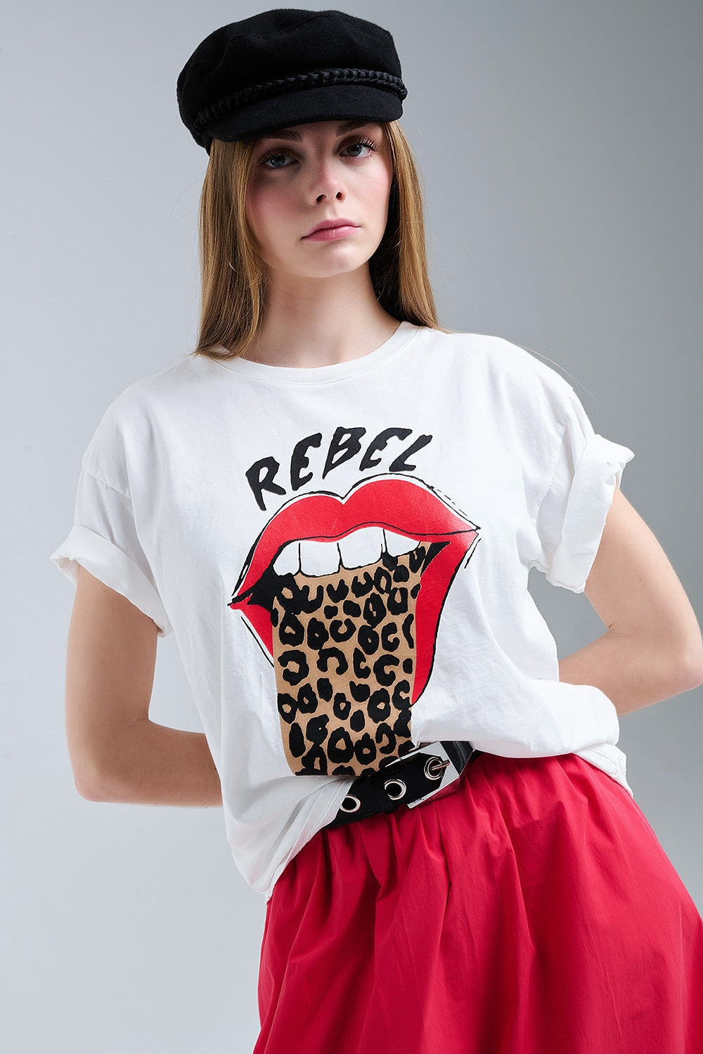 T-shirt blanc décontracté avec imprimé graphique Rebel et Lips 