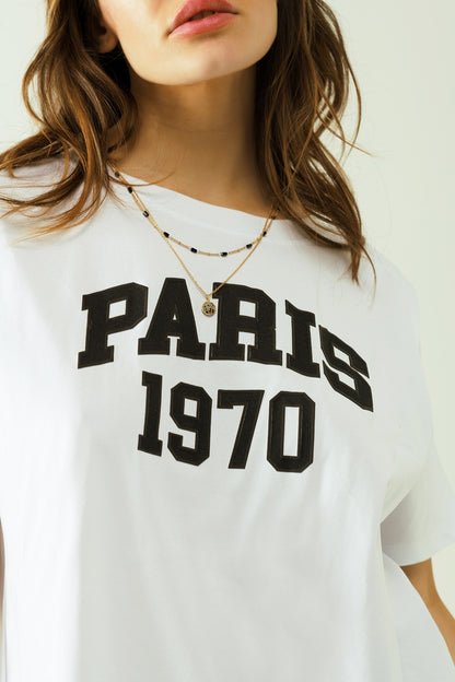 T-shirt blanc surdimensionné imprimé paris 1970 en noir 