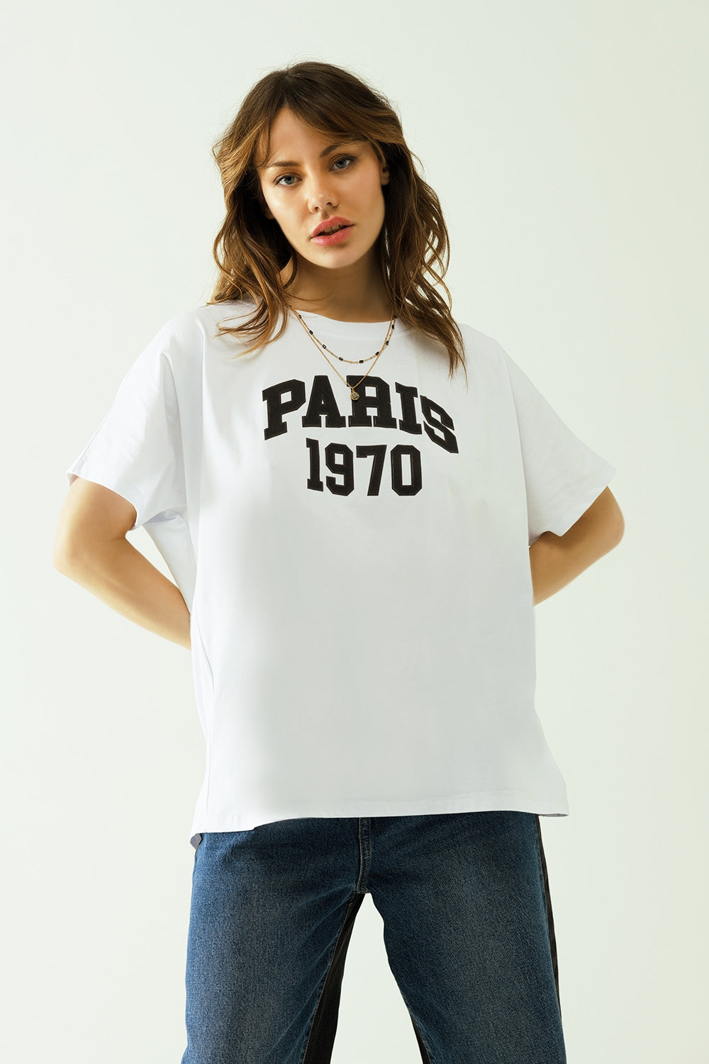 T-shirt blanc surdimensionné imprimé paris 1970 en noir 