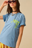 Q2 T-shirt bleu avec logo Miami imprimé en jaune