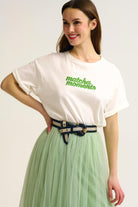 Q2 T-shirt brodé White Matcha Moments en vert