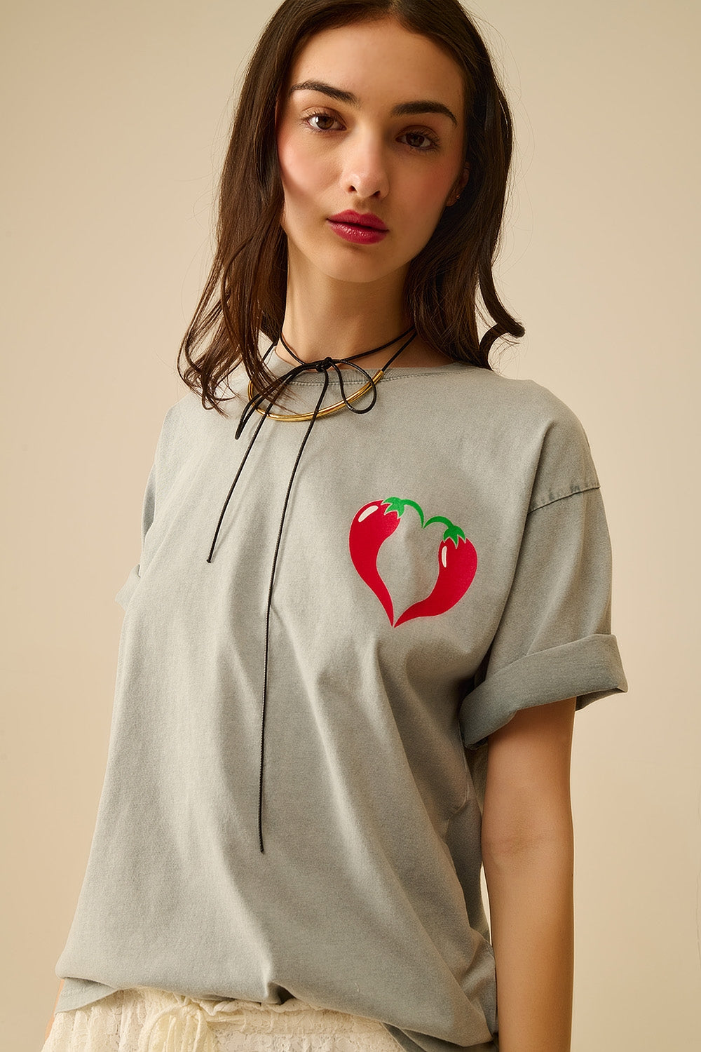 Q2 T-shirt graphique gris Spicy Love