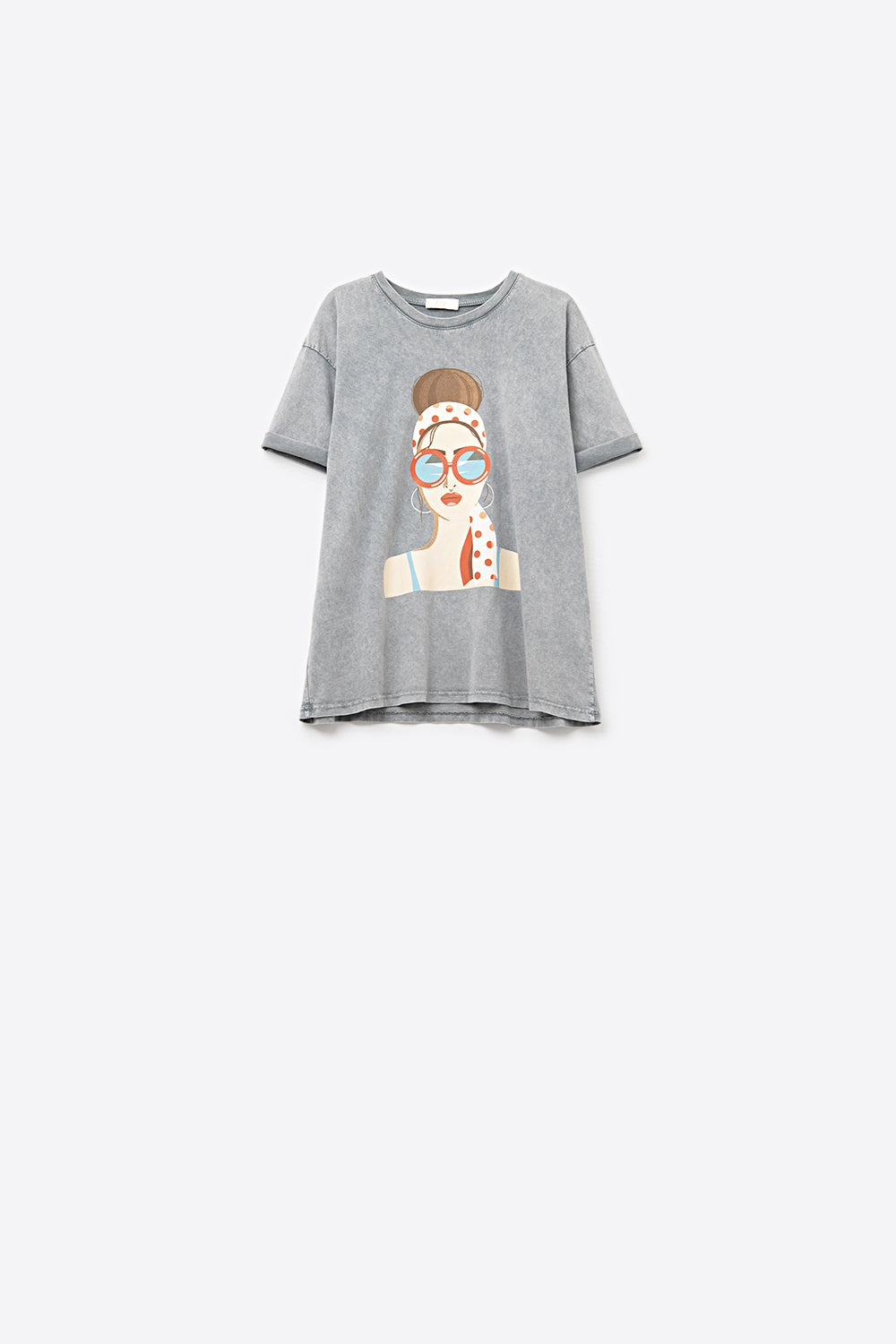 Q2 T-shirt gris fabriqué en Italie avec un graphique de fille vintage