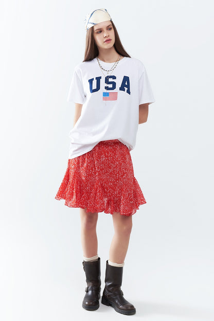 Q2 T-shirt long ample blanc avec logo USA