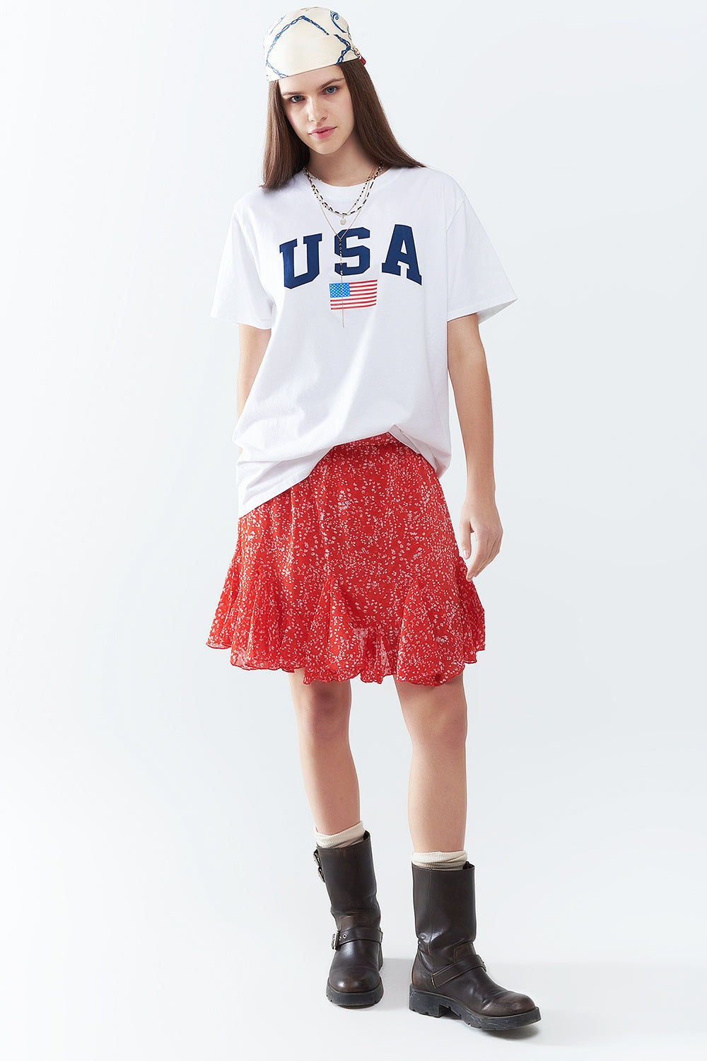 T-shirt long ample blanc avec logo USA