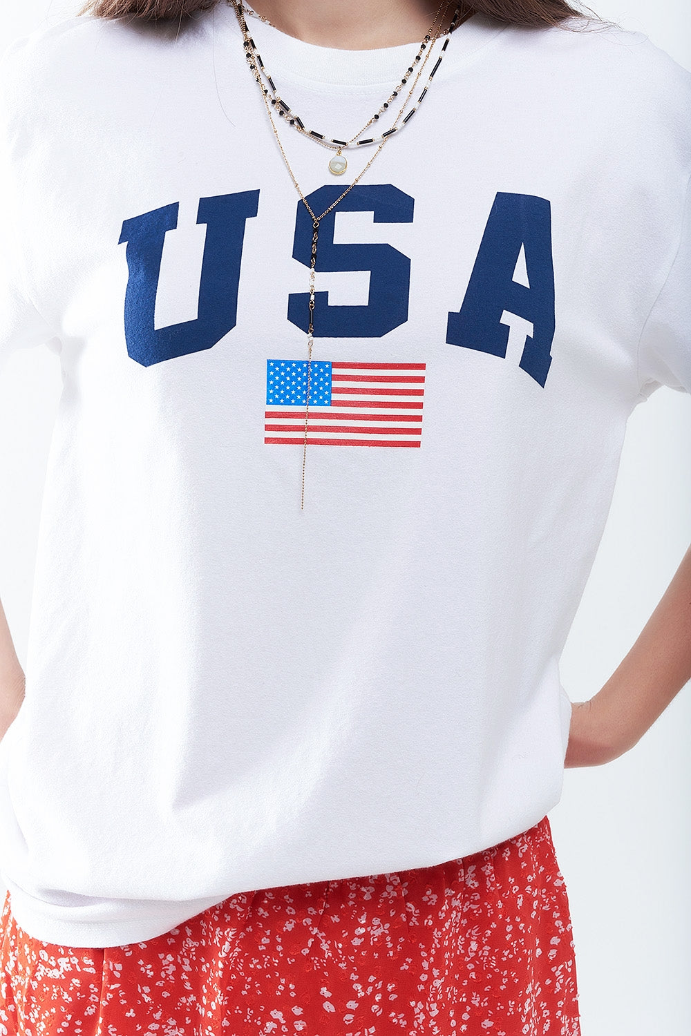 T-shirt long ample blanc avec logo USA