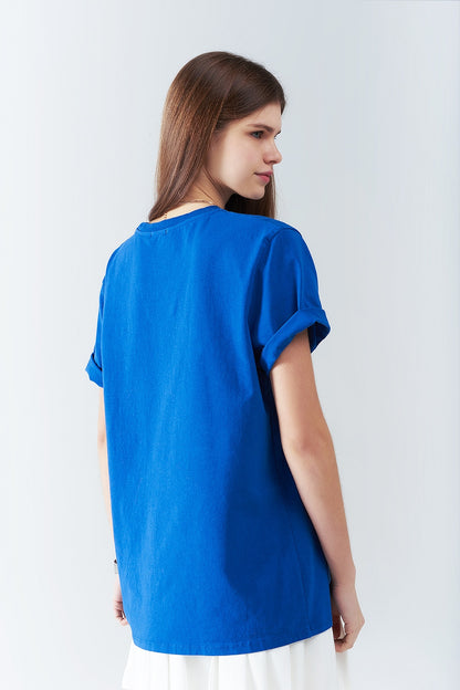 T-shirt long bleu ample avec logo USA