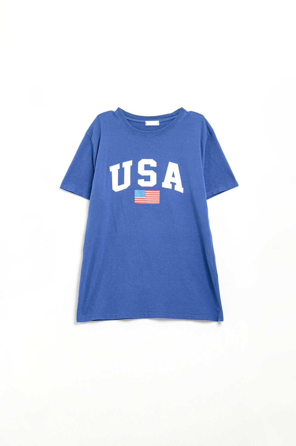 T-shirt long bleu ample avec logo USA