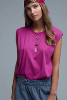 Q2 T-shirt sans manches en coton fuchsia