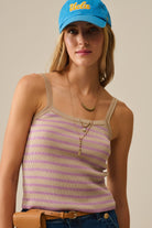 Q2 top beige avec rayures et bretelles lilas