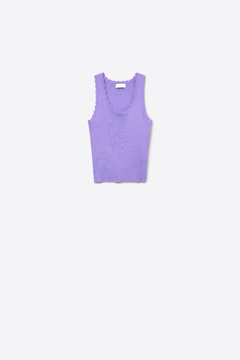 Q2 Top Court Sans Manches à Bord Festonné en Tricot Côtelé Lilas