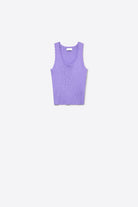 Q2 Top Court Sans Manches à Bord Festonné en Tricot Côtelé Lilas