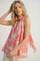 Q2 Top dos nu en mousseline florale rose