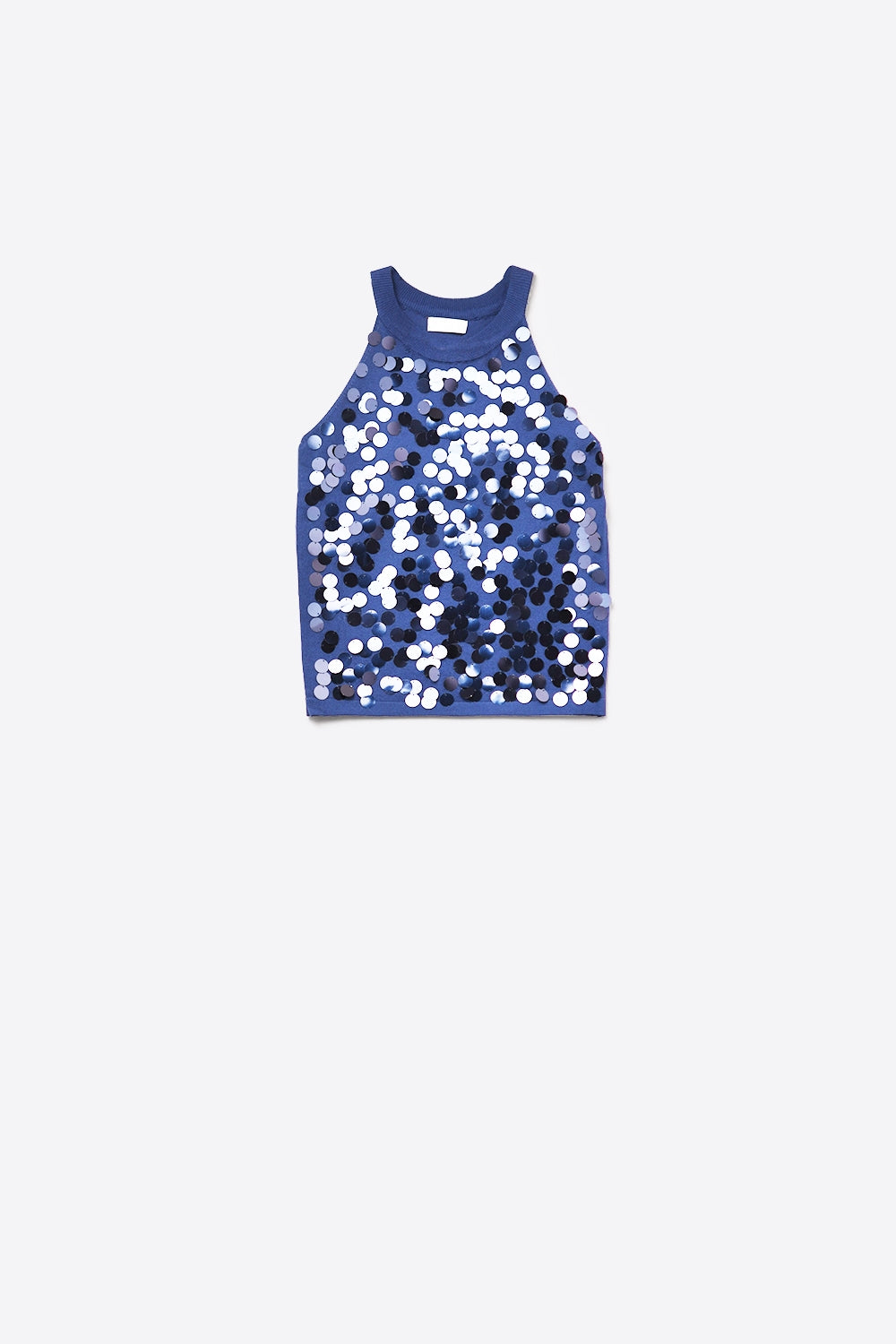 Q2 Top en tricot marine avec détails en paillettes