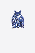 Q2 Top en tricot marine avec détails en paillettes